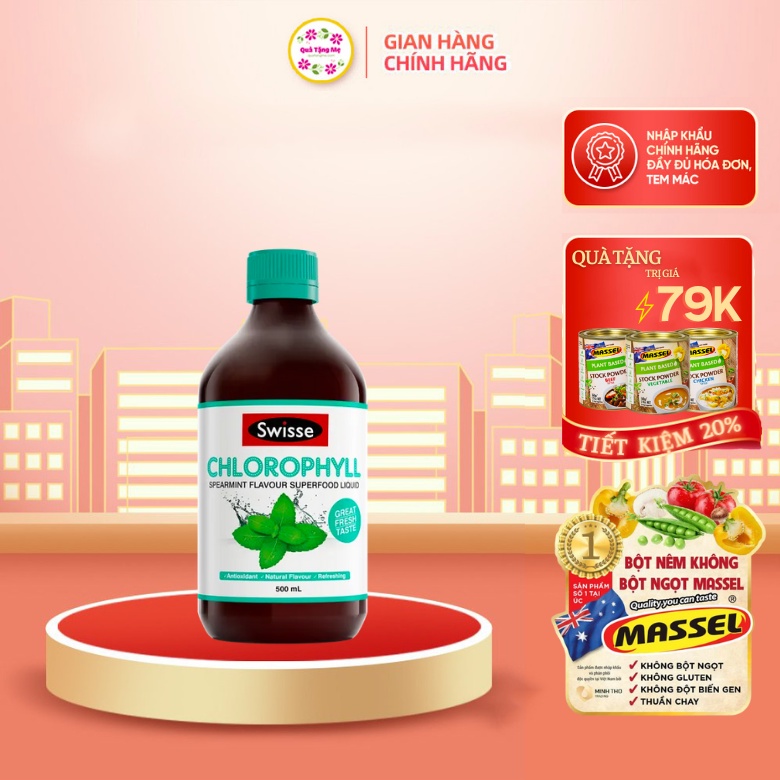 Nước Diệp Lục vị bạc hà Swisse Chlorophyll Spearmint 500ml Healthy Care Quatangme