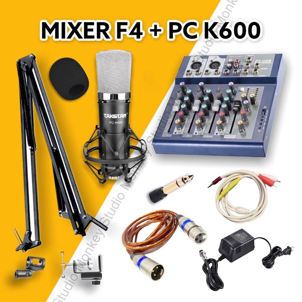 Bộ Combo Mic Thu Âm Hát Livestream Mixer F4 &amp; Mic TAKSTAR PC K600 ⚡BH 1 NĂM⚡ Thu Âm Điện Thoại Máy Tính