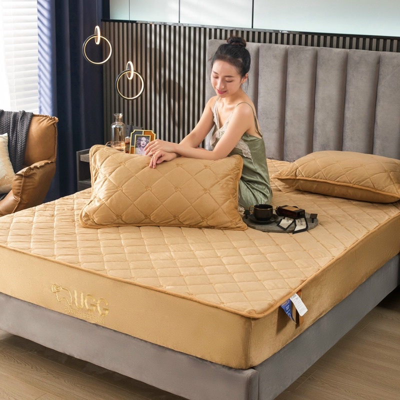 SÉT 3 MÓN GA GỐI NỈ NHUNG THÊU CHỮ UGG CAO CẤP LOẠI DÀY DẶN.mềm mịn ấm áp