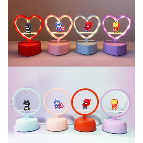đèn led tim tròn siêu anh hùng DLT7 dễ thương cute hoạt hình