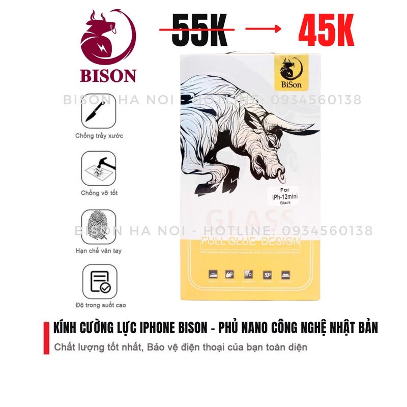 Kính Cường Lực iPhone BISON Full Màn Chính Hãng Cho Iphone 7 Plus đến 12 Promax