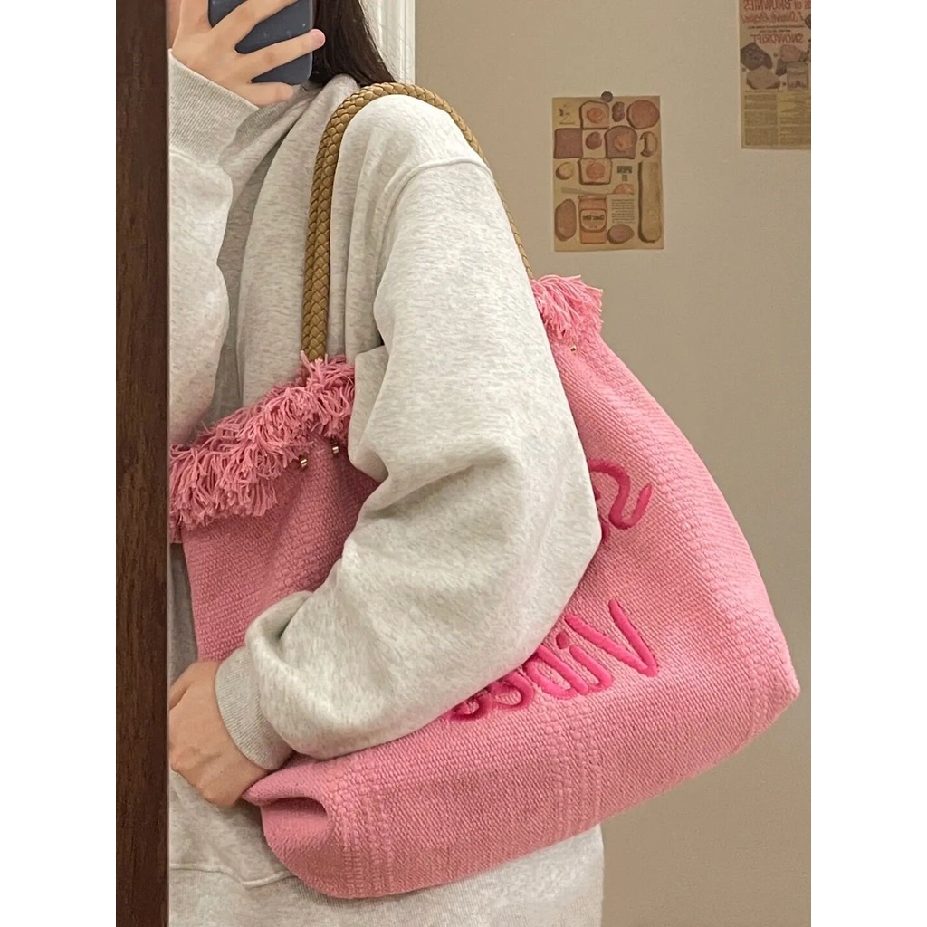 Túi Xách Canvas Cỡ Lớn Thêu Chữ Thời Trang Cho Nữ