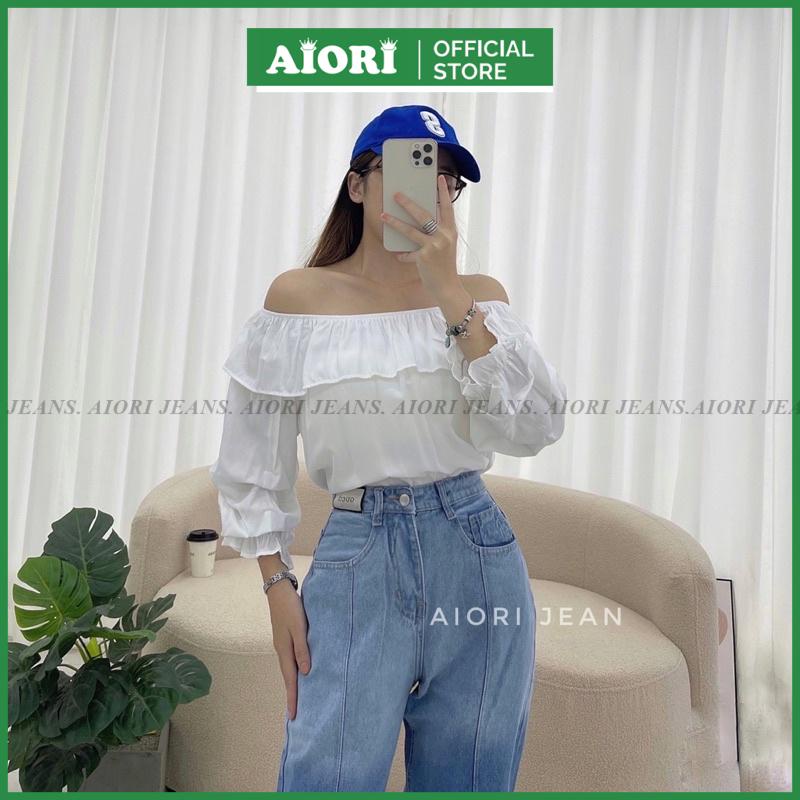 Quần Jean Ống Rộng AIORI Cạp Cao Màu Ombre Xẻ Thân Thời Trang Cao Cấp_Mã A020