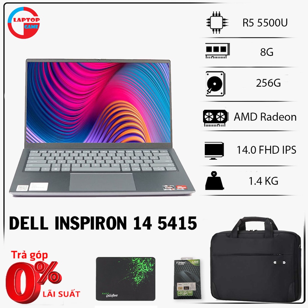 [Mới 100%] Laptop Dell Inspiron 14 5415 (Ryzen R5-5500U, RAM 8G, SSD 256G, AMD Radeon™ Graphics, màn 14.0 Full HD, IPS)