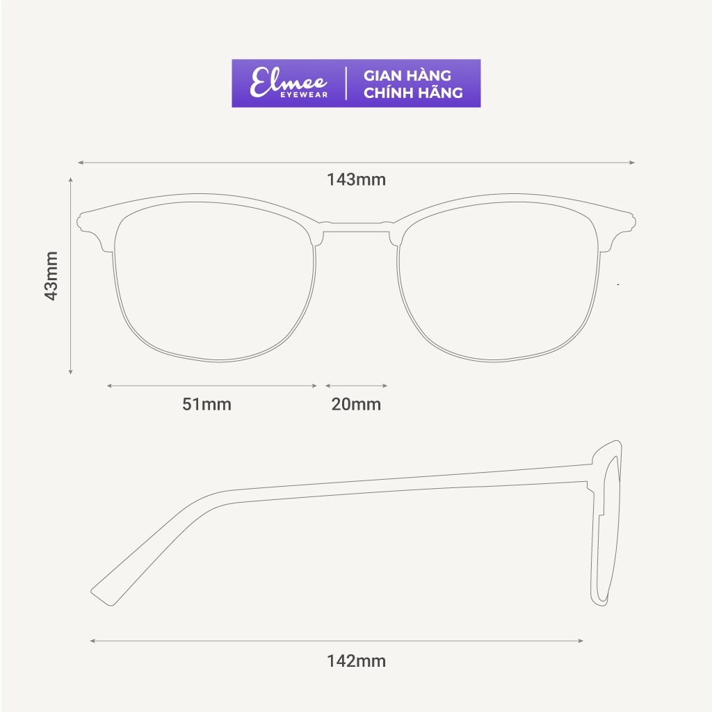 Gọng kính vuông kim loại nửa viền cao cấp Elmee E2317 - dành cho cả nam và nữ | BigBuy360 - bigbuy360.vn