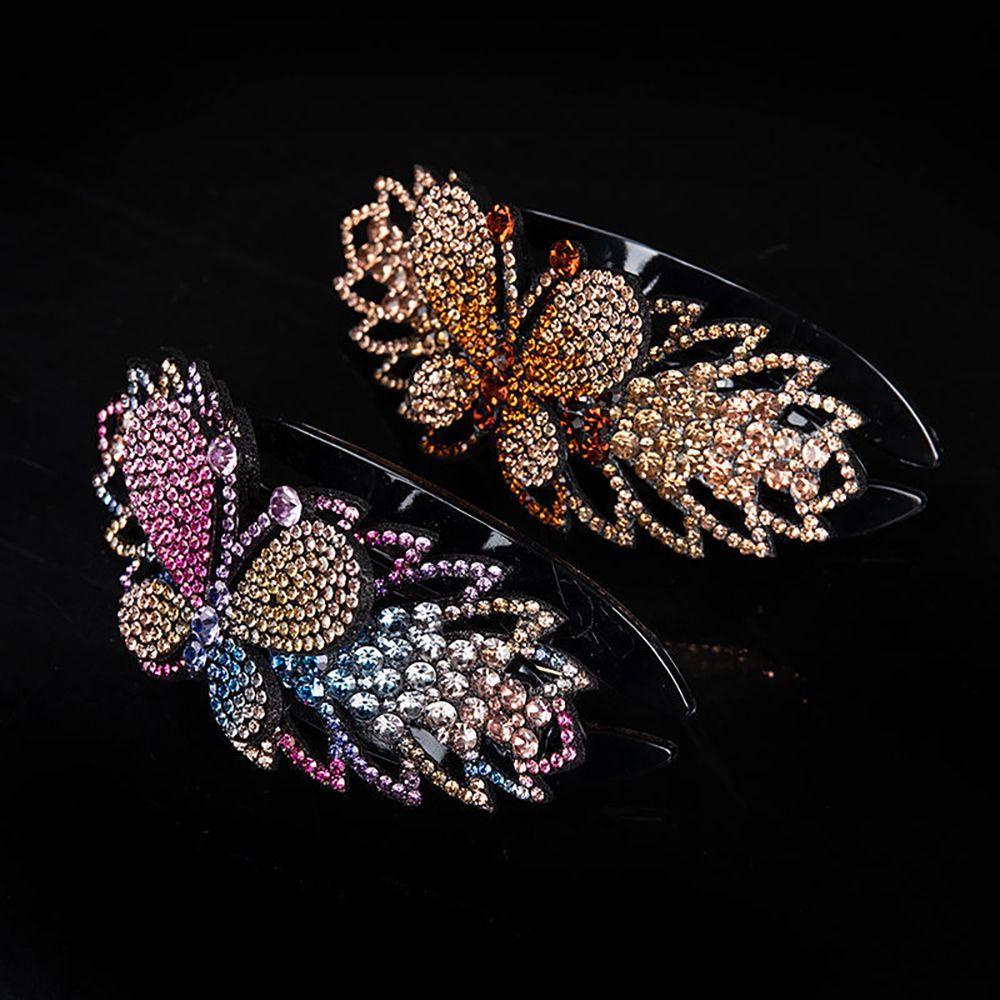 Kẹp Tóc Đuôi Ngựa Hình Bướm Đính Kim Cương Giả Kiểu Vintage Đơn Giản Cho Nữ Giá Đỡ