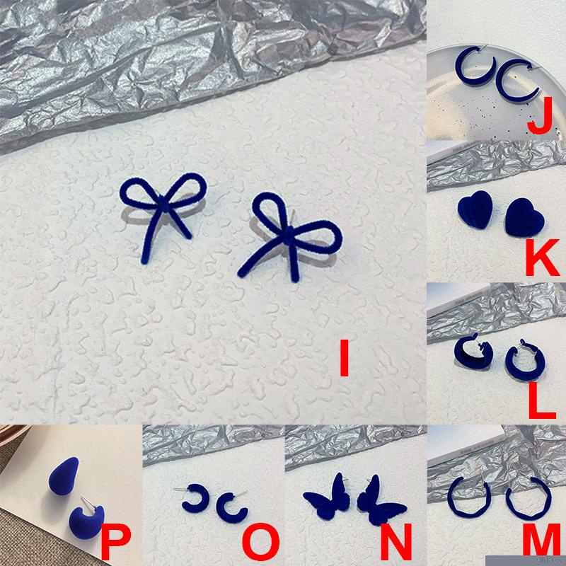 Bông tai hình học màu xanh dương phong cách Hàn Quốc cổ điển thời trang