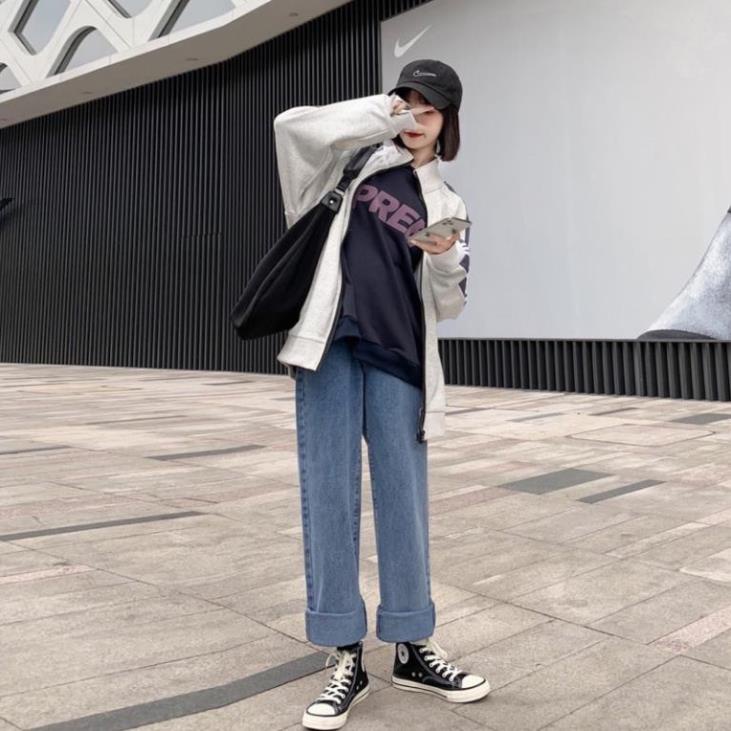 Quần jean nữ lưng cao ống suông,rộng Hiyou, Quần bò nữ lưng cao ống rộng style hàn quốc dáng suông hot 2022 TR01 | BigBuy360 - bigbuy360.vn
