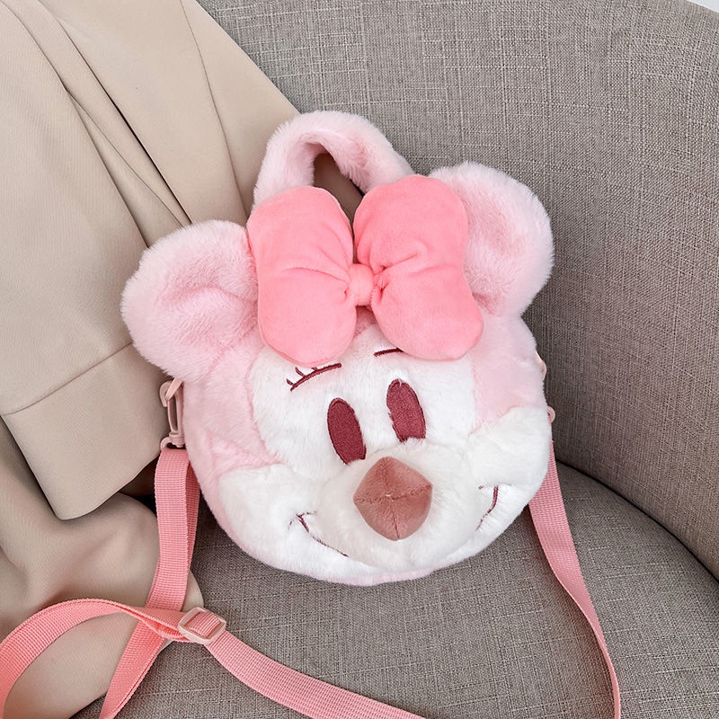 Túi Đeo Chéo Hình Chuột Mickey Minnie Nhồi Bông Dễ Thương Cho Bé Gái