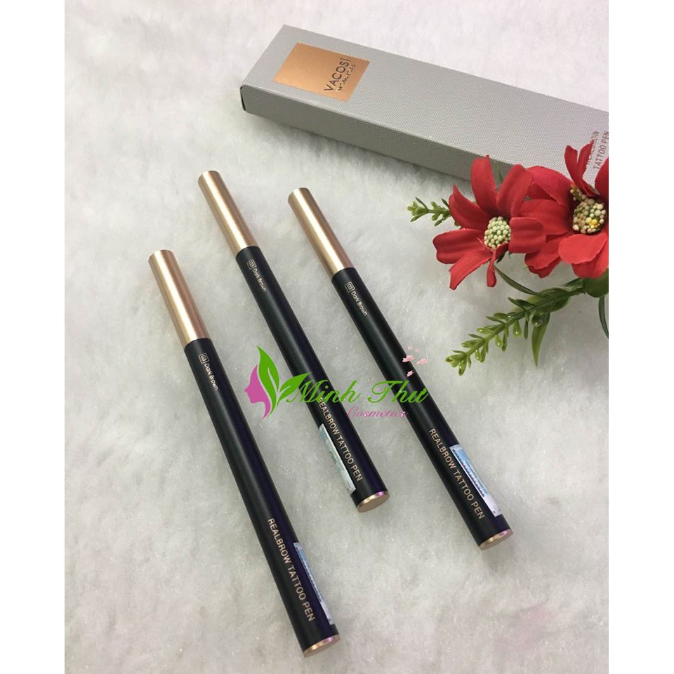 Bút Lông Kẻ Mày Dạng Xăm VACOSI Realbrow Tattoo Pen - #03 - Dark Brown : Nâu đậm.