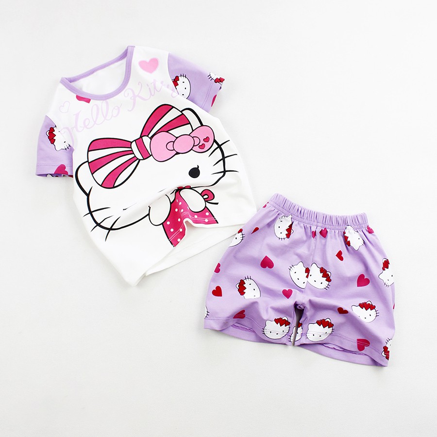 Bộ bé gái thun tím in mèo Kitty cho bé gái 8-13 tuổi từ 24 đến 40 kg chất shop mịn đẹp 02188