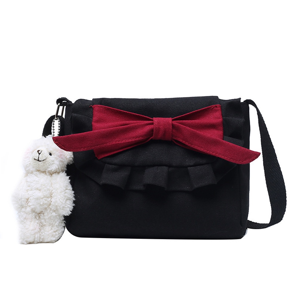 Túi Đeo Chéo Canvas Đính Nơ Phong Cách Retro Cho Nữ