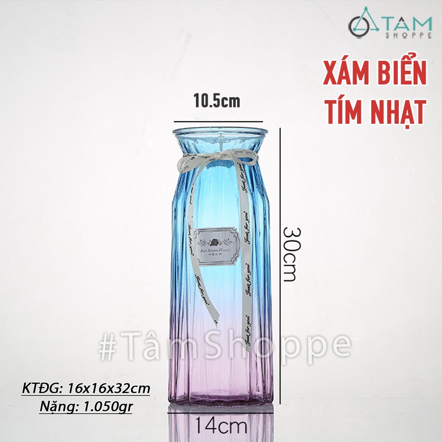 Lọ hoa thủy tinh trong suốt vát sọc khế nhiều màu LHTT-61