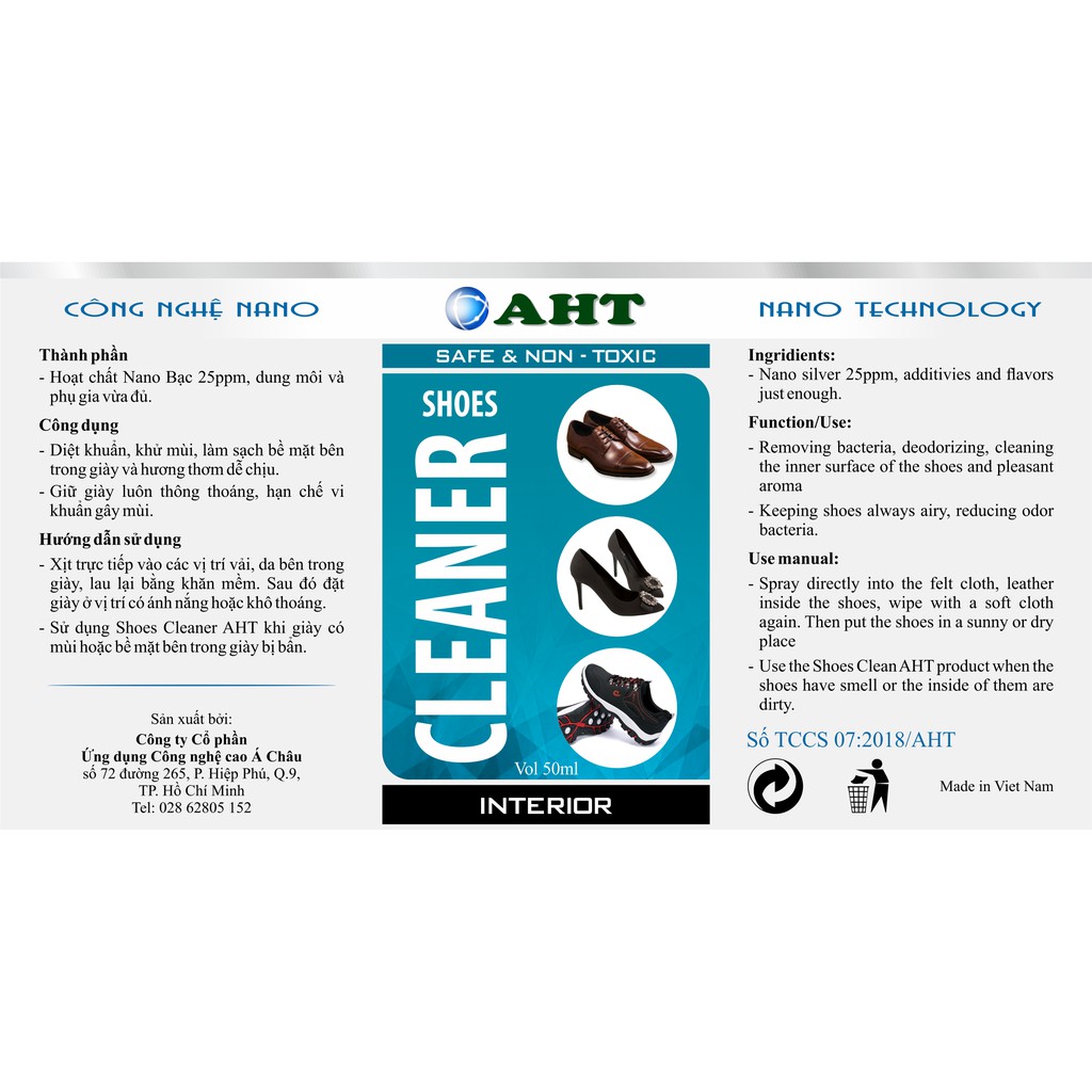 Chai xịt khử mùi giày dung dịch Nano bạc - Shoes Cleaner AHT 50ml