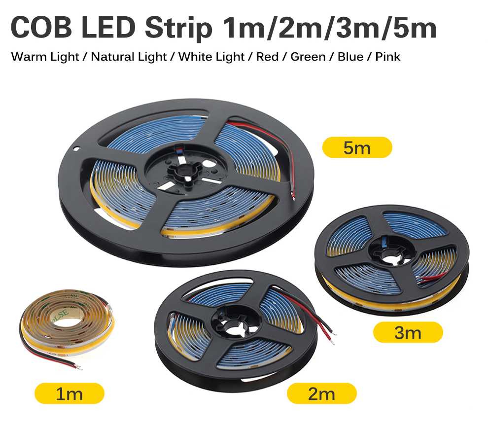Đèn LED mới COB Linh hoạt Dải ánh sáng linh hoạt Độ sáng cao RGB Đèn neon Dc12V 24V 1M / 2M / 3M / 5M Phòng khách Dải đèn trang trí 480LEDs 3528