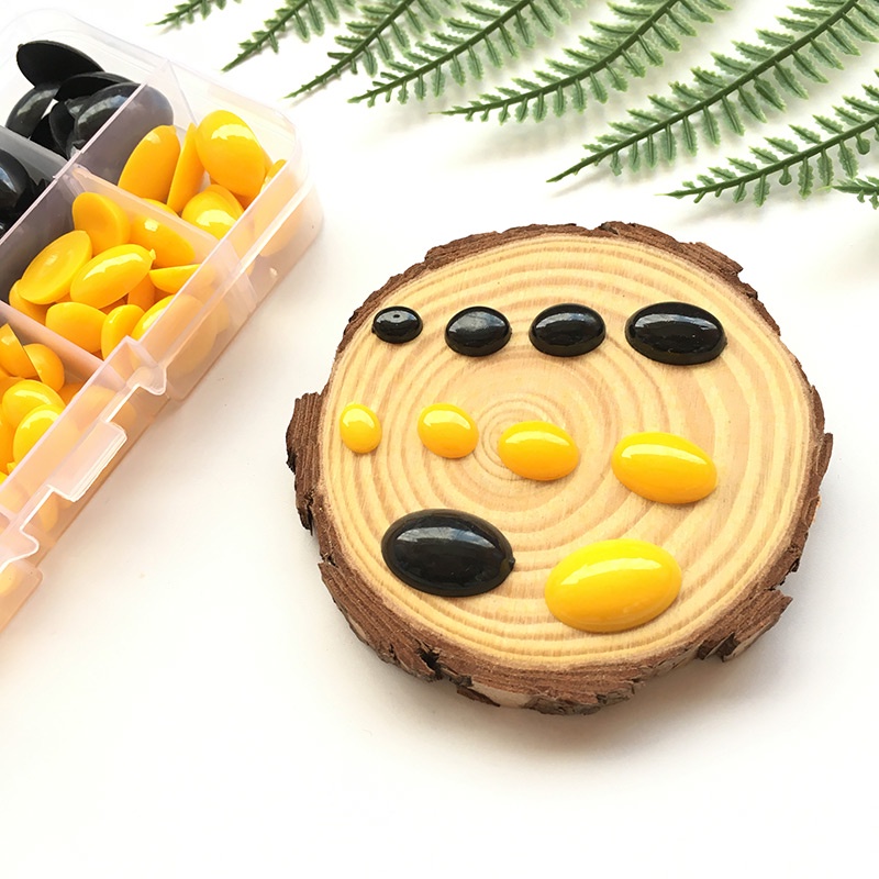 Set 180 Phụ Kiện Mắt Búp Bê Hình Oval Màu Đen/Vàng Bằng Nhựa An Toàn Cho Búp Bê