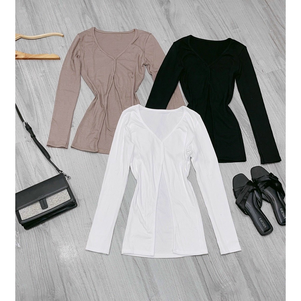 Áo kiểu xẻ tà trước chất thun gân mềm