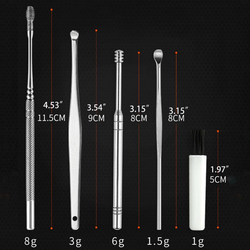 Set 6 dụng cụ lấy ráy tai vệ sinh bằng thép không gỉ có hộp đựng