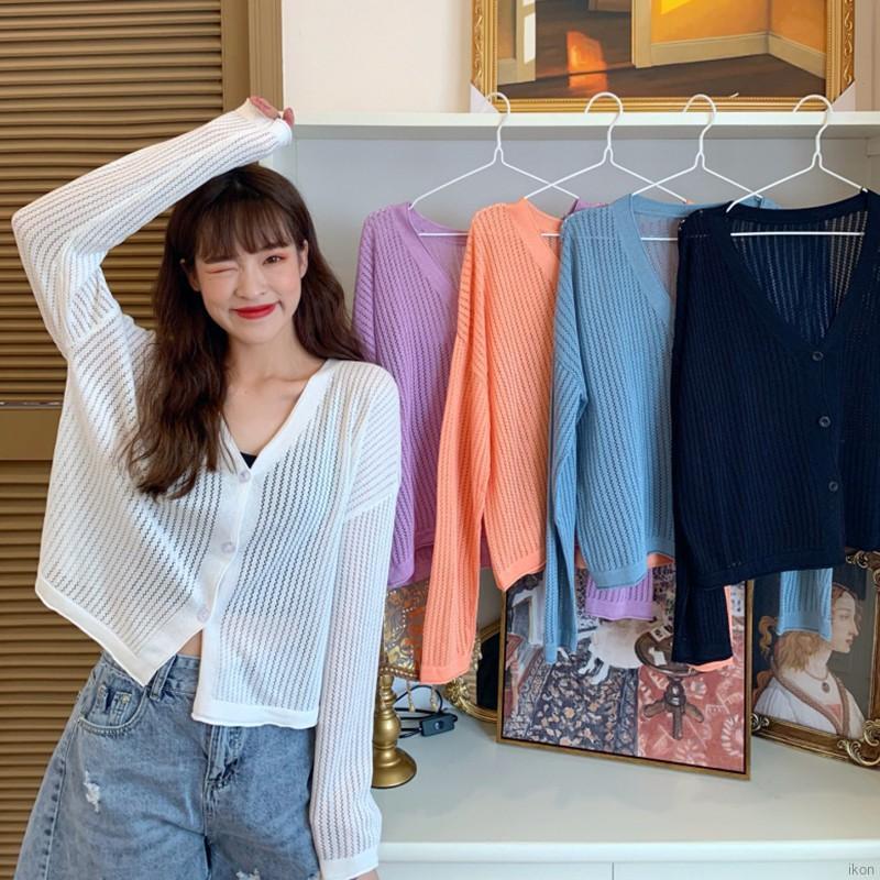 Áo Khoác Cardigan Dệt Kim Tay Dài Chống Nắng Thời Trang Cho Nữ