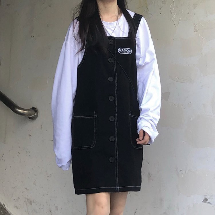 Váy Yếm Logo Chỉ Nổi Chất Thái Chéo Mặc Mùa Đông Mùa Hè Đều Được Hot Trend Dễ Thương | BigBuy360 - bigbuy360.vn