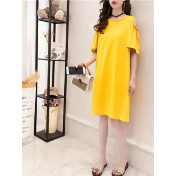 Đầm suông công sở đầm suông đầm oversize khoét vai thời trang Hàn Quốc