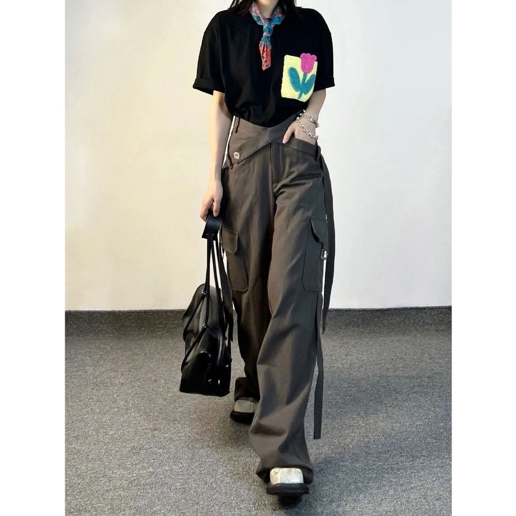 Quần Yếm Zhuangji Mỏng Dáng Rộng Cột Dây Kiểu Retro Mỹ Thời Trang Mùa Hè Cho Nam Và Nữ