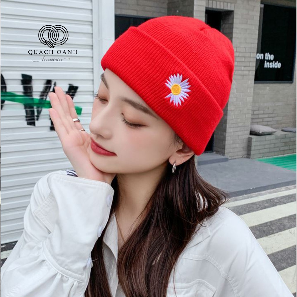 Mũ len hoa cúc thời trang phong cách Hàn Quốc - MU07