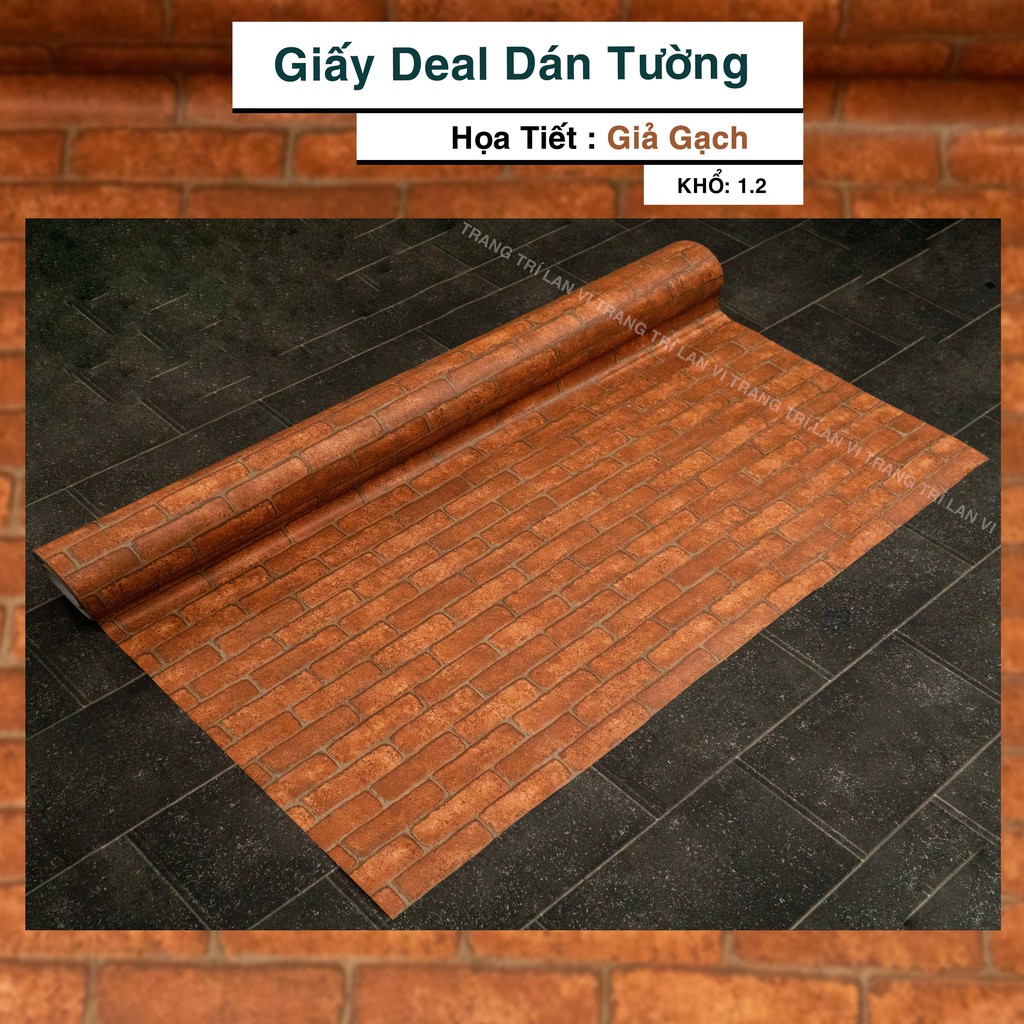 Giấy dán tường giả gạch đỏ hoa văn 3D - có sẵn keo mặt sau - khổ 1,2m