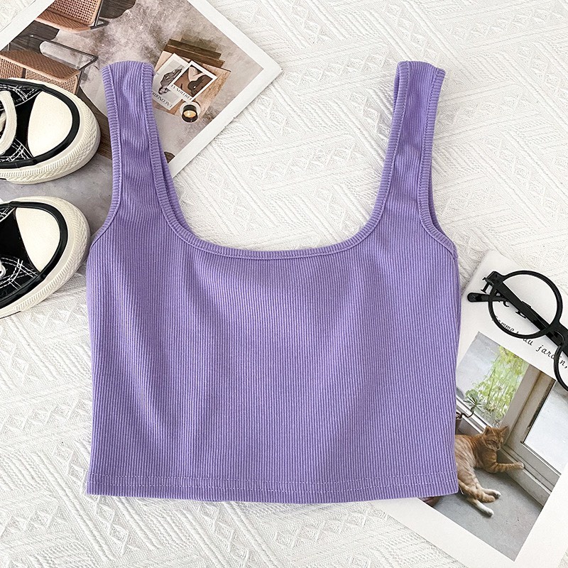 Áo crop nữ kiểu cổ U hay dây bản to chất thun gân - áo crop thun gân.