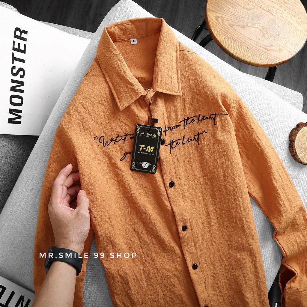 ÁO SƠ MI BASIC ĐŨI THÊU CHỮ TAY DÀI UNISEX MR SMILE 99 SHOP | BigBuy360 - bigbuy360.vn