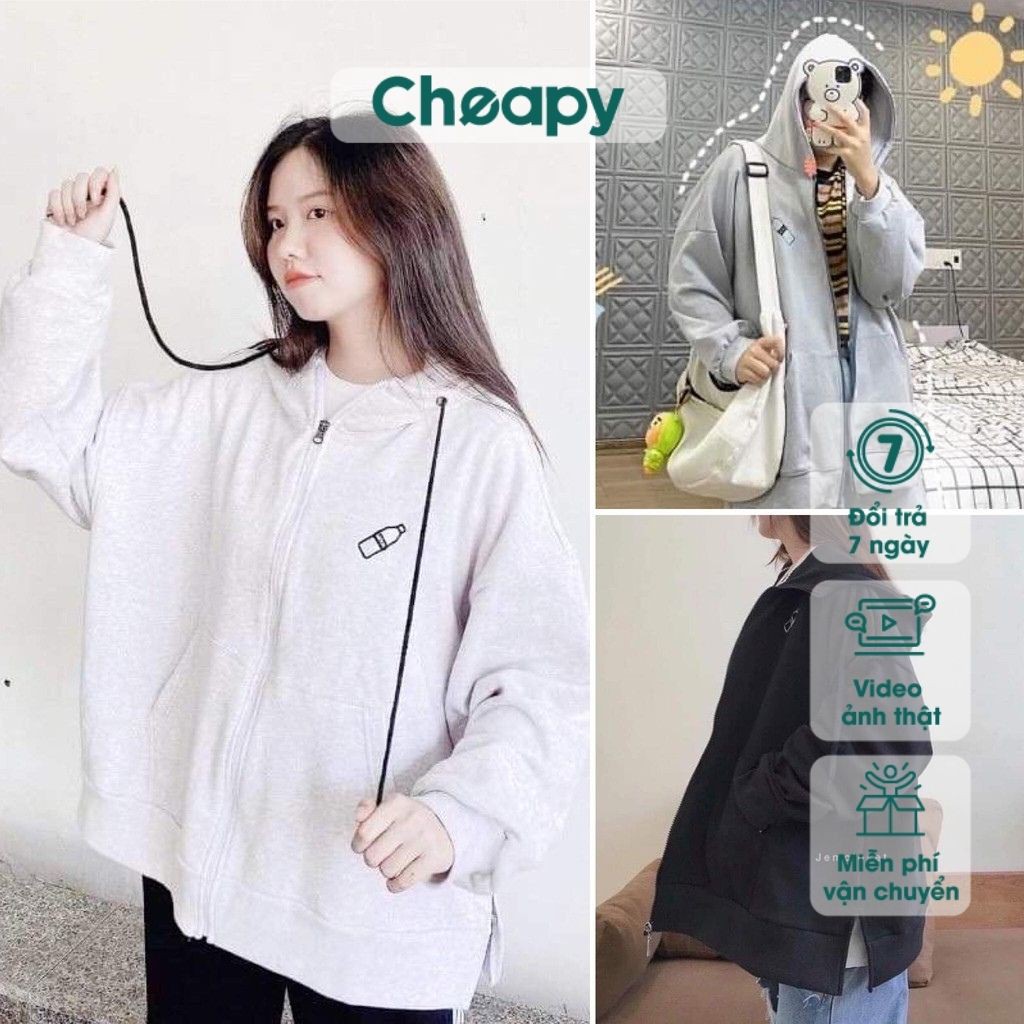 Áo khoác hoodie nỉ bông BÌNH SỮA ulzzang unisex form rộng dây kéo zip dày giá rẻ đẹp A00146
