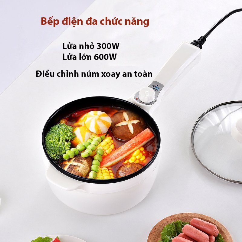 Nồi điện đa năng SHANGHOU mini chống dính có tay cầm - Bếp điện 2 tầng dùng để nấu, hấp, chiên, xào - Công suất 600W