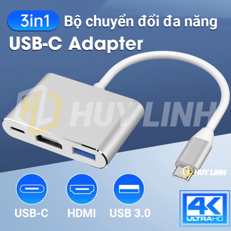 Hub chuyển đổi USB Type C 3 IN 1 ra HDMI, USB 3.0, Type C