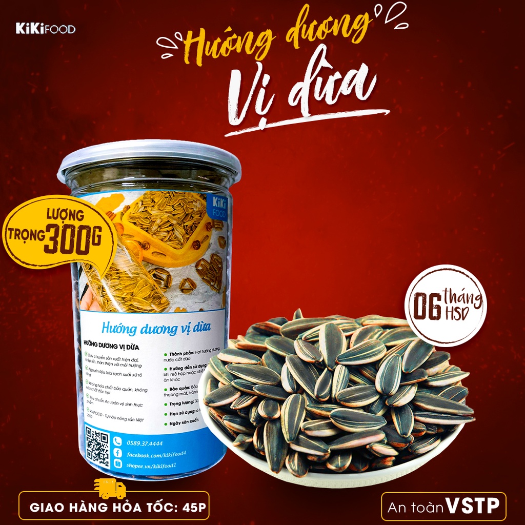 Hướng dương vị dừa 300G KIKIFOOD vừa ngon vừa rẻ, đồ ăn vặt Việt Nam an toàn vệ sinh thực phẩm
