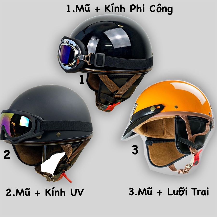 Mũ Bảo Hiểm 1/2 Napoli PUG Version Harley - Tặng ốp da,Chính Hãng,Nón Bảo Hiểm Nữa Đầu Napoli Nhiều Màu