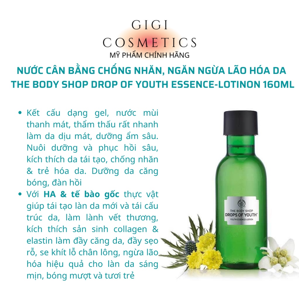 LOTION DƯỠNG DA CHỐNG LÃO HÓA, TÁI TẠO TẾ BÀO DA THE BODY SHOP DROPS OF YOUTH YOUTH ESSENCE LOTION 160ML