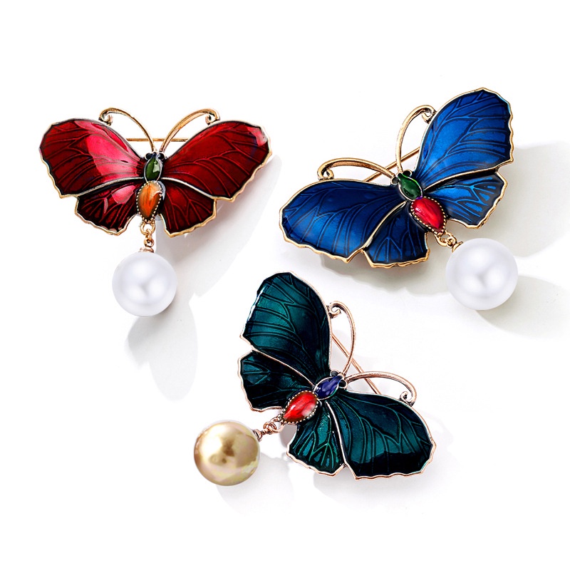 Ghim Cài Áo Hình Bươm Bướm Hoạt Hình Đính Ngọc Trai Thời Trang