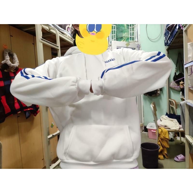 [Hàng order] Áo nỉ hoodie trắng kem sọc xanh xinh xinh (ảnh thật) | BigBuy360 - bigbuy360.vn