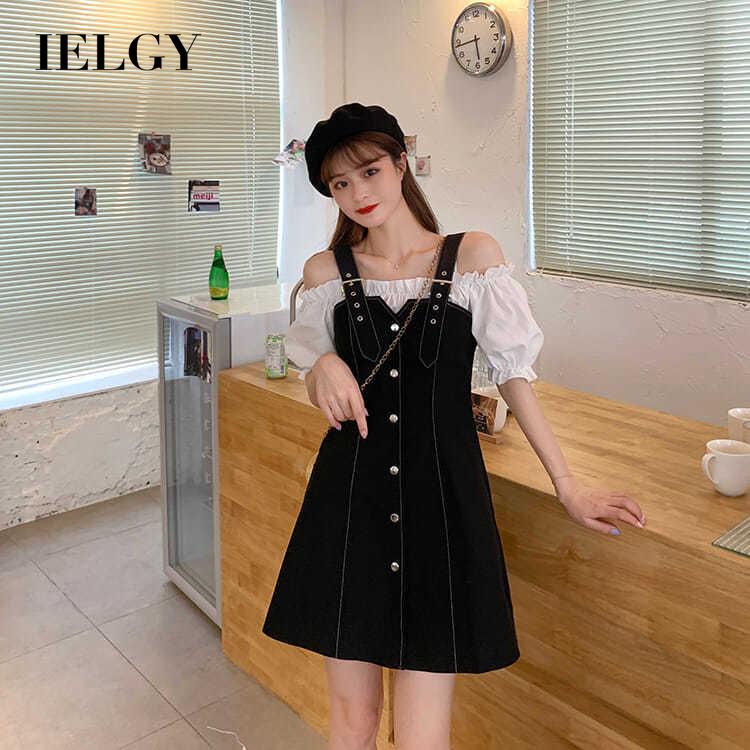 Đầm IELGY tay ngắn kiểu dáng Hepburn Pháp thời trang cho nữ