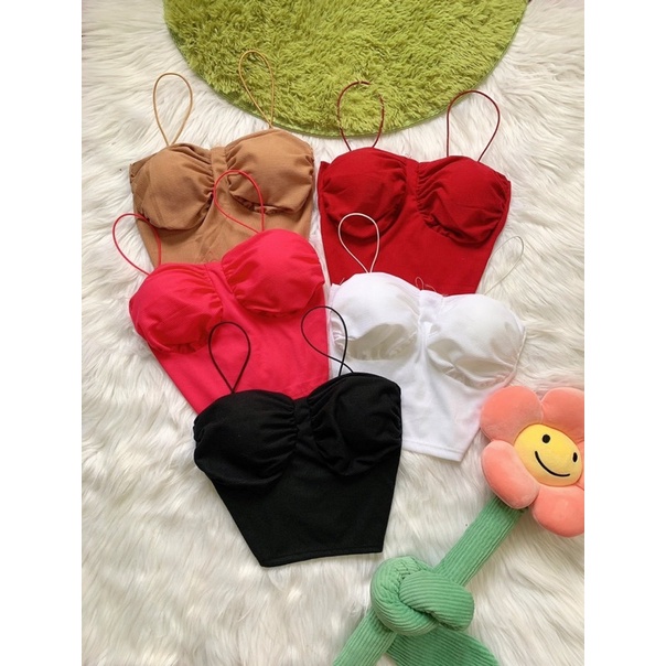 Áo 2 dây mảnh có mút ngực nhún body (có mút ngực) form croptop FreeSize Feedback - Bảo An Shop