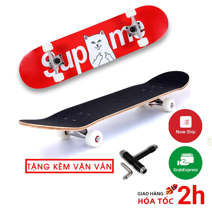 Ván trượt skateboard thể thao chất liệu gỗ phong ép cao cấp 7 lớp mặt nhám trẻ em và người lớn - tặng vặn ván