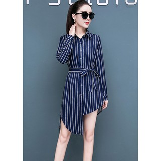Đầm Sơ Mi Lệch Tà Thắt Dây Eo Cá Tính DN067 MayBlue