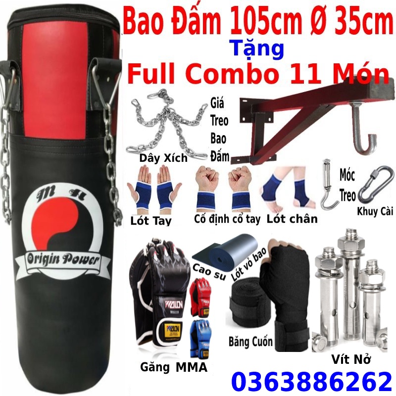 Vỏ Bao Cát Đấm Bốc Boxing Treo Tường Võ Thuật dày 2 lớp - 3 lớp, Ø = 25 - 35cm, vỏ bao cát đấm bốc dây xích độ bền 5 năm