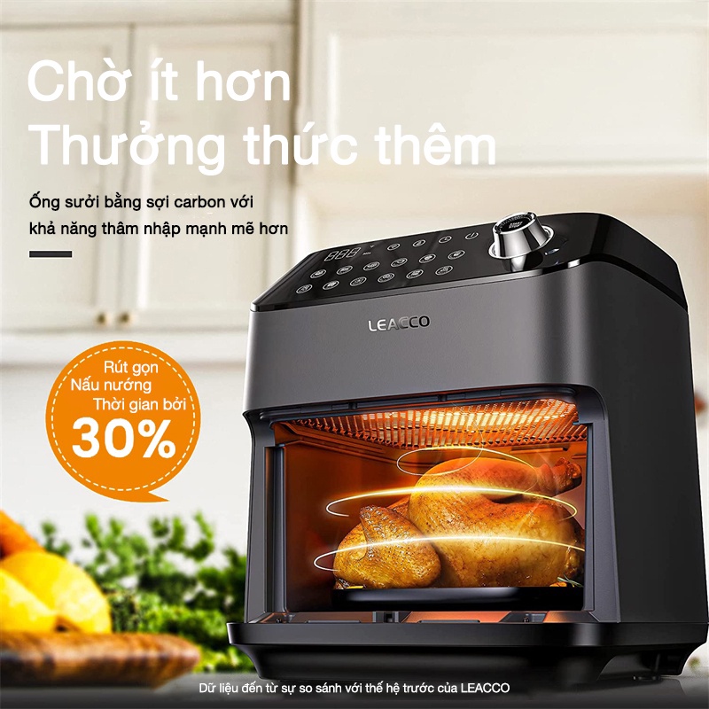 Nồi chiên không dầu điên tử cao cấp  LEACCO AF060/ AF060W 12 chế độ cài đặt tráng gốm chiên nhanh dễ theo dõi đồ ăn 6L