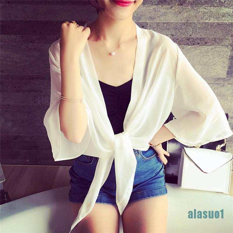(Alasu1) Áo Khoác Cardigan Vải Voan Cho
