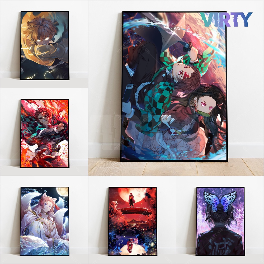 Tranh treo tường anime KIMETSU NO YAIBA kèm khung composite VIRTY Tranh Canvas decor phòng ngủ, phòng làm việc ANIME