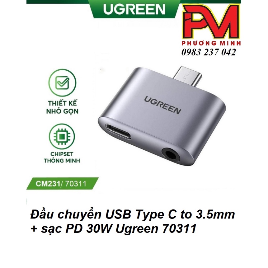 Đầu chuyển USB Type C to 3.5mm + sạc PD 30W Ugreen 70311 - Hàng chính hãng