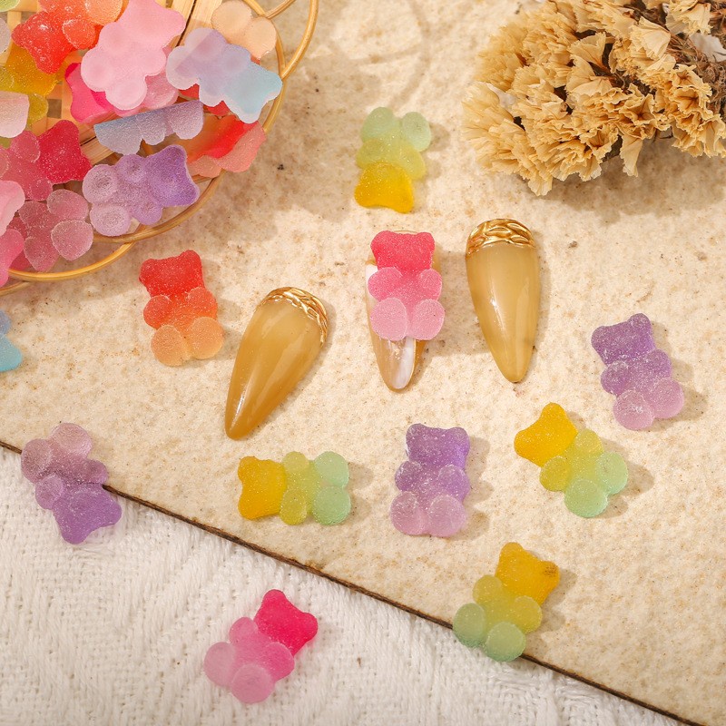 Set 20 Phụ Kiện Trang Trí Móng Tay 3D Bằng Nhựa Resin Mềm Hình Gấu Màu Gradient Phong Cách Nhật Bản Dễ Thương