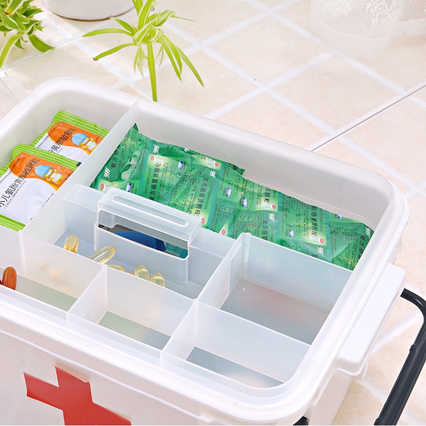 Hộp Đựng Thuốc Sơ Cứu Hai Tầng Bằng Nhựa Có Tay Cầm Tiện Lợi