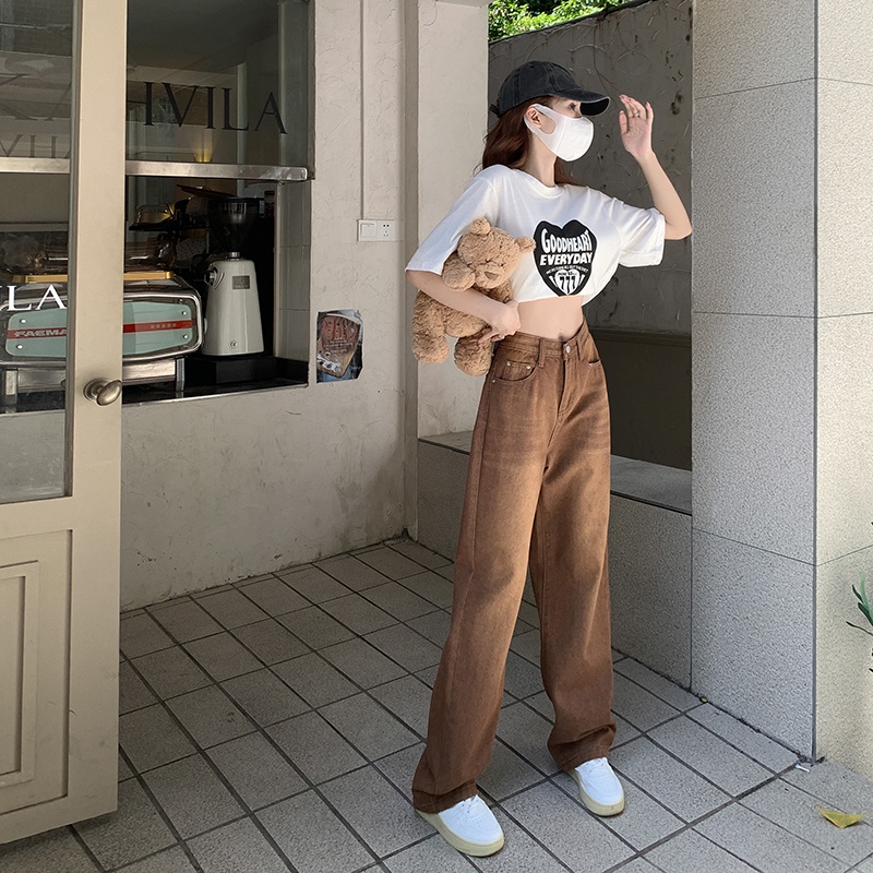 Quần Jeans Nữ Dài Lưng Cao Ống Rộng Thời Trang Hàn